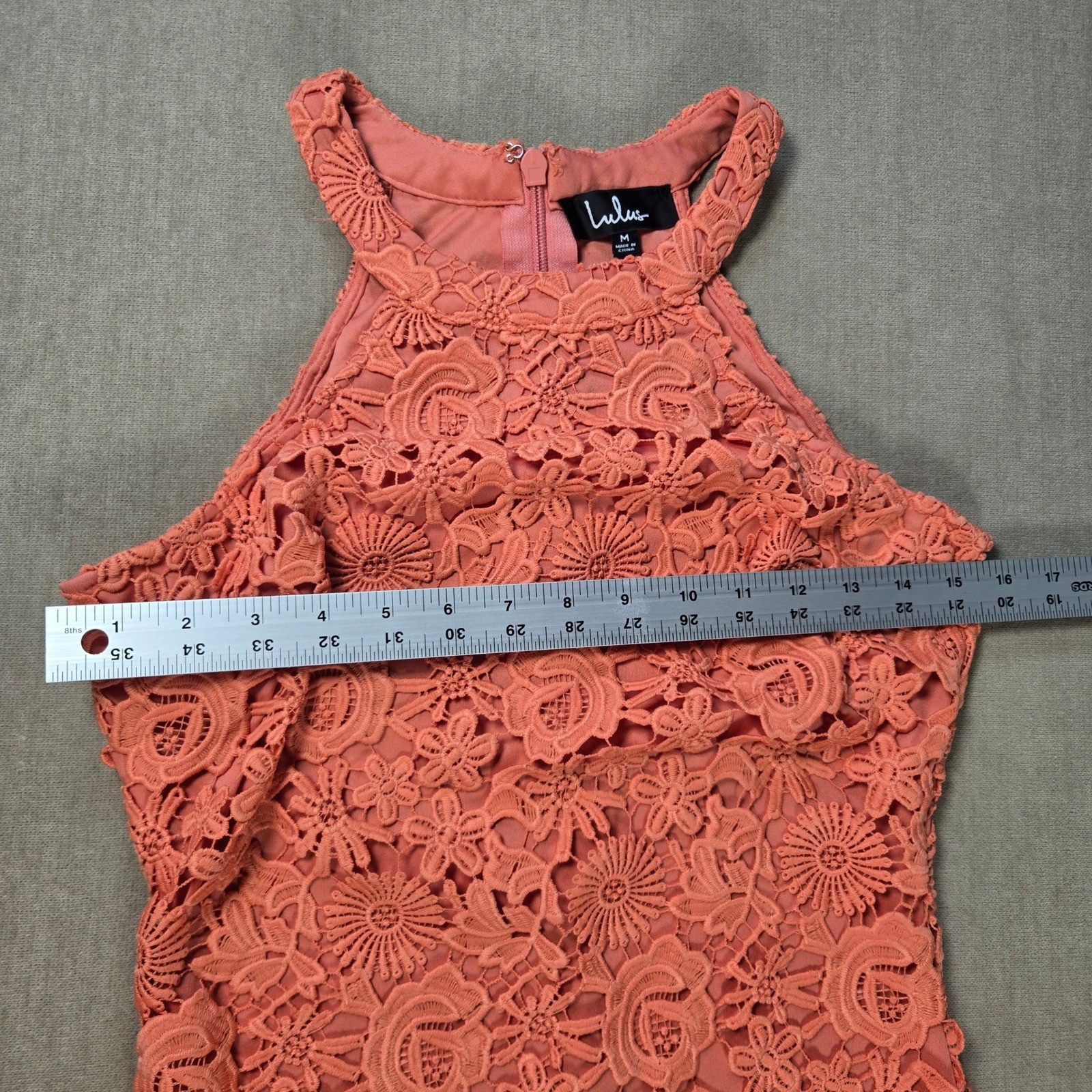 Lulus Coral Lace Halter Mini Dress Love Poem Sleeveless Party Cocktail Crochet