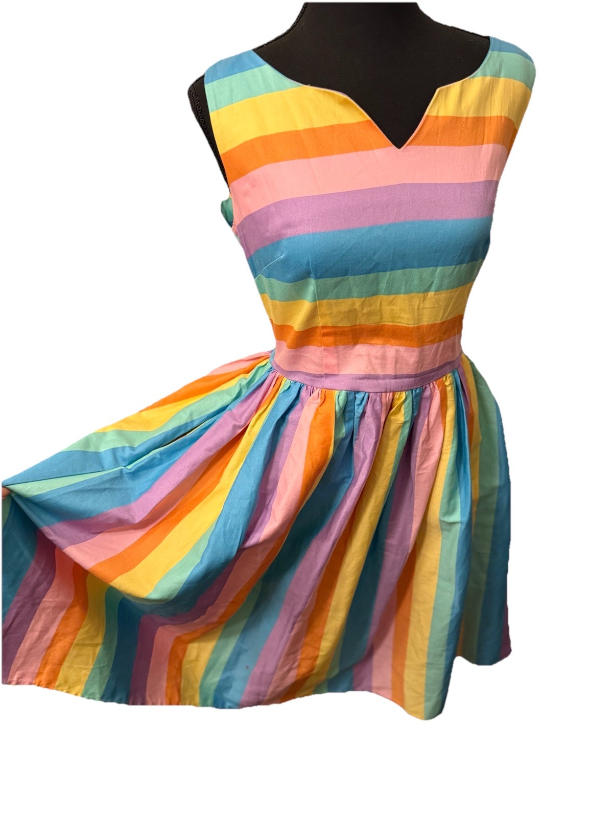 ModCloth X Collectif Rainbow Stripe Dress M Retro Rockabilly Pastel Swing Dress