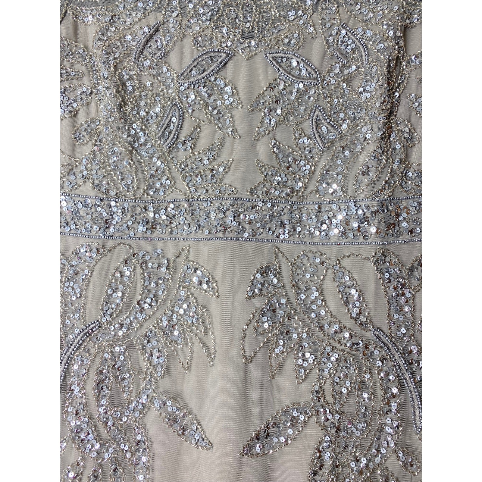 ADRIANNA PAPELL DRESS 14 SILVER SEQUIN BEADED WEDDING GUEST COCKTAIL PARTY SHORT