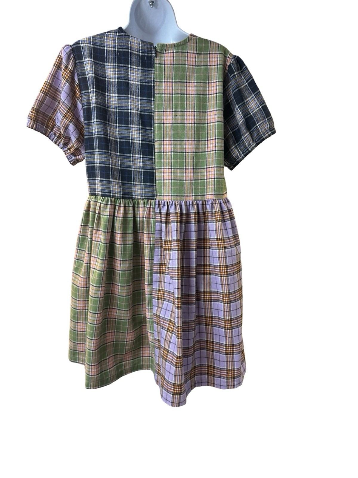 Teddy Fresh Patchwork Plaid Babydoll Dress Women’s M Colorblock Oversized Preppy
