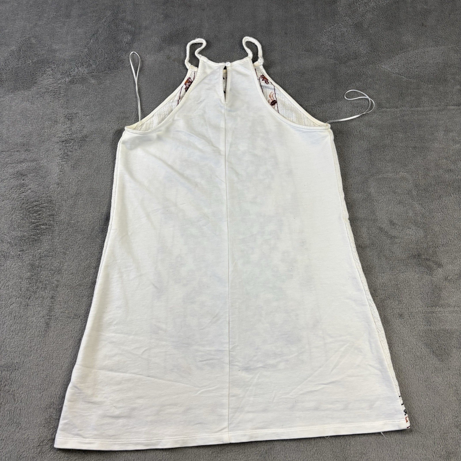 Alice Blue Tank Top Embroidered Linen Mini Dress Sz S Boho Cottage Core Peasant