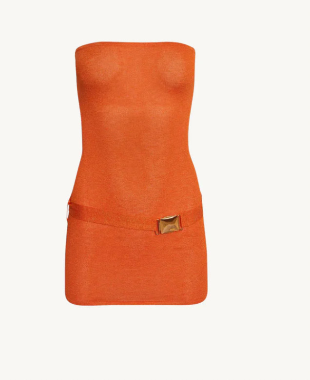 Asta Resort Gisele orange shimmery mini dress XS with attachable belt brand new
