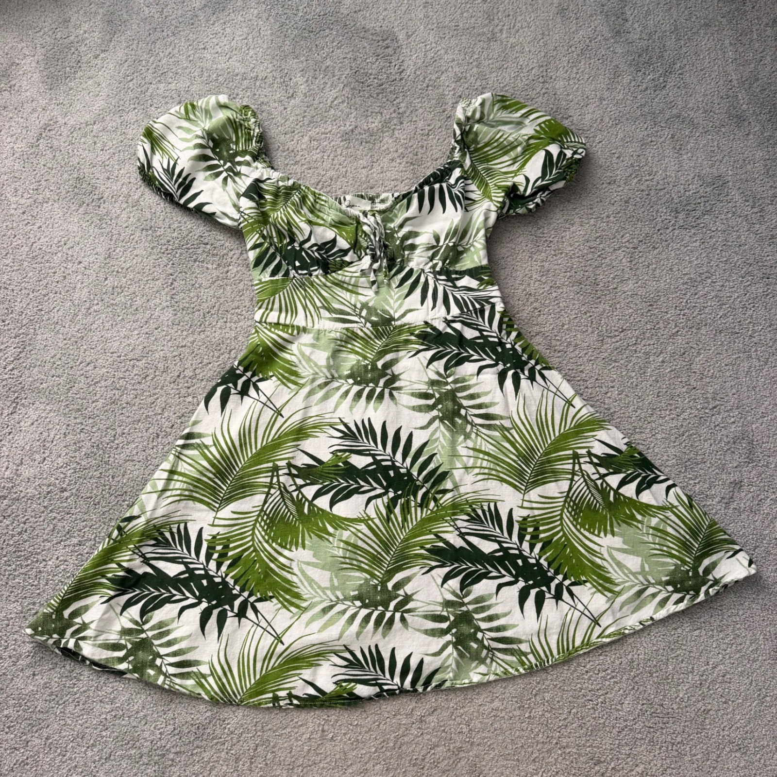 Japna Cotton Blend Tropical Leaf Print A-Line Mini Dress
