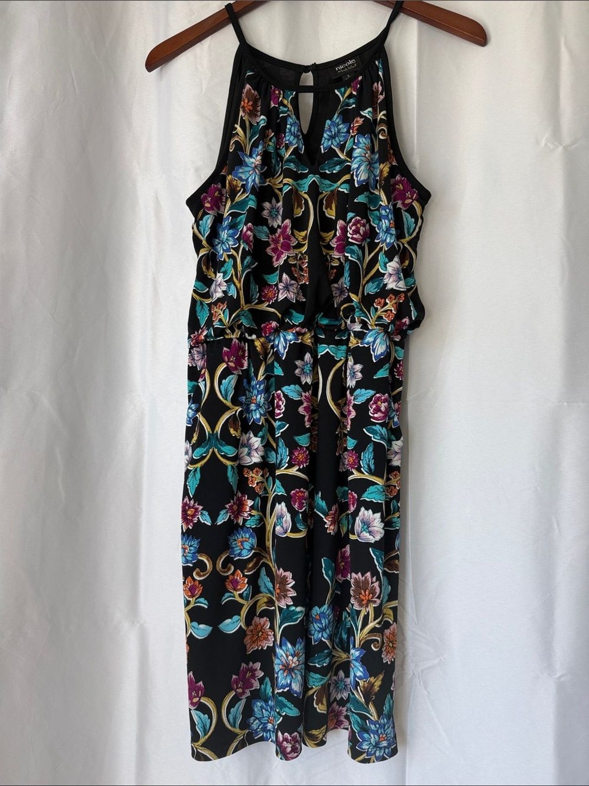 Black Floral Halter Midi Dress