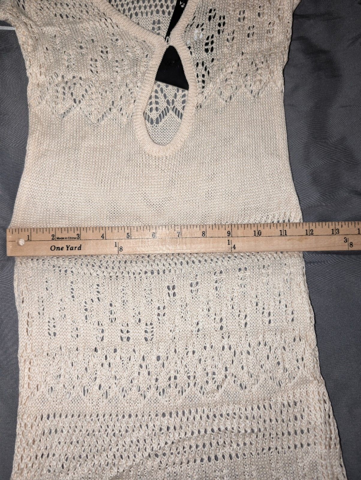Hera Collection Crochet Knit Sleeveless Midi Dress Beige Small Boho Beach NWT