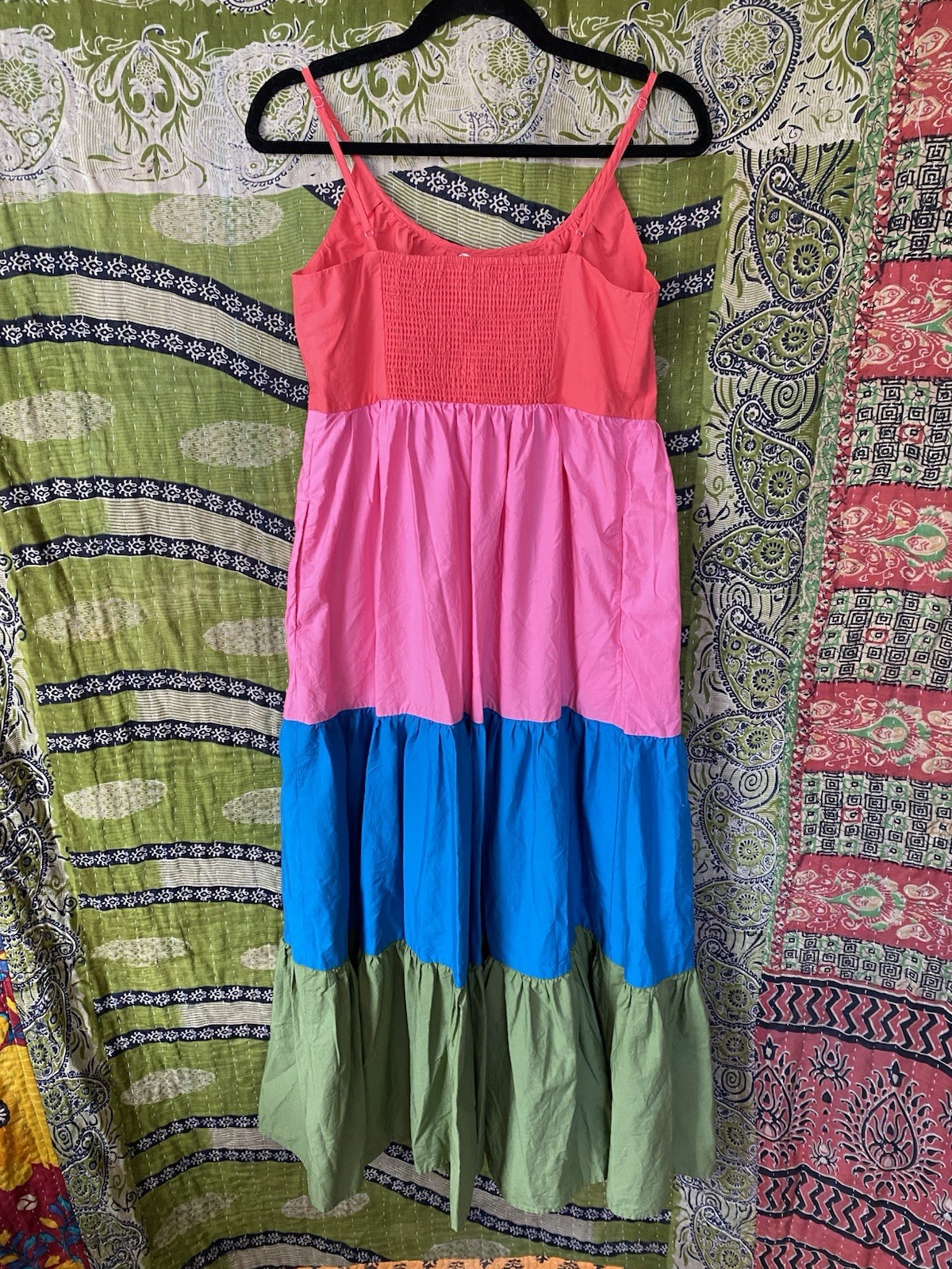 Boden Red/ Pink/ Blue/ Green Colorblock Trapeze Cotton Maxi Dress Size 6 Petite