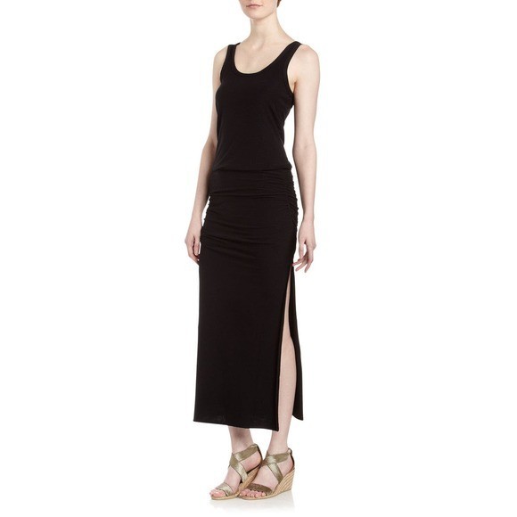 Tahari Luka Maxi Dress Size XS Black Twisted Straps Ruched Waist 22″ Slit New
