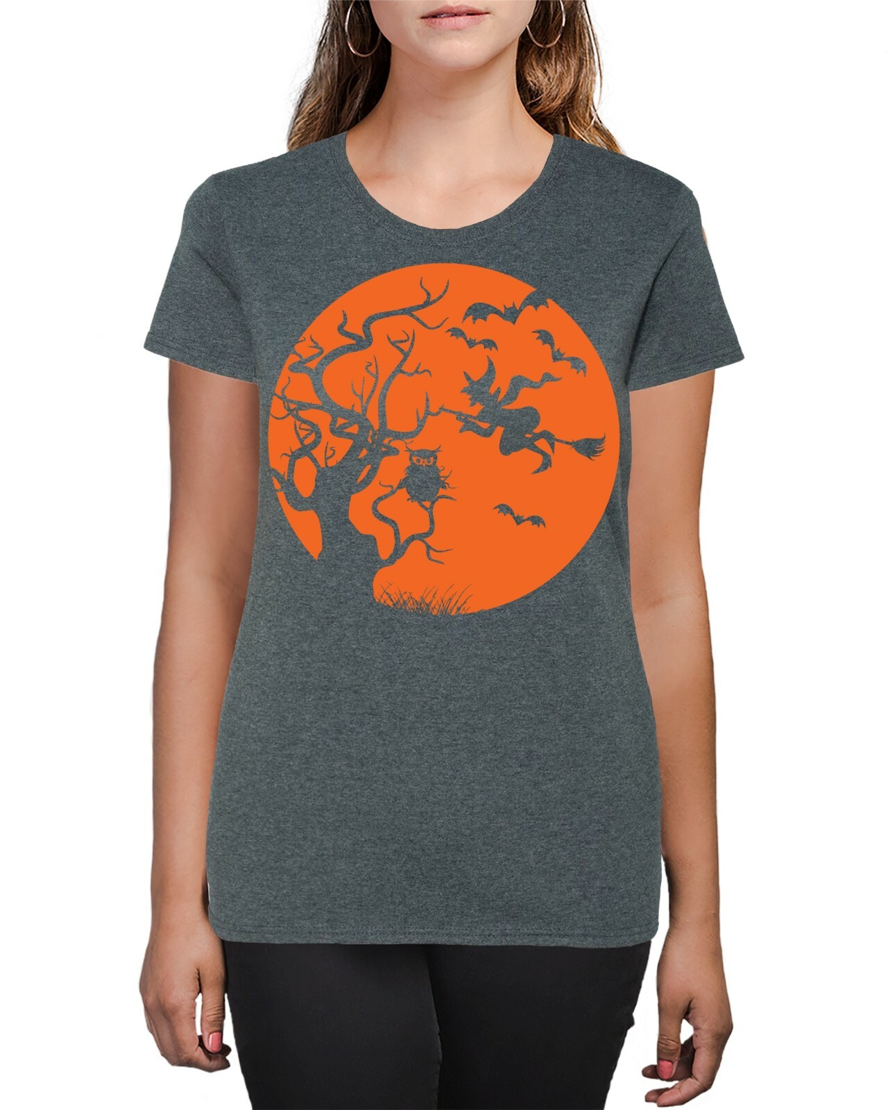 Pumpkin Owl Witch Trick Or Treat Halloween Silhouette Women’s T-Shirt