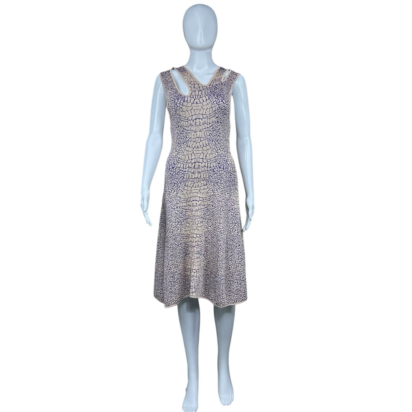 McQ Alexander McQueen Crocodile Patterned Jacquard Fit and Flare Dress – LARGE