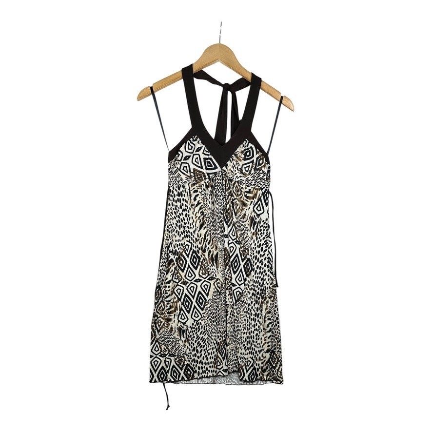 New IZ Byer Animal Print Cocktail Sleeveless Dress size X-Small Brown/Black