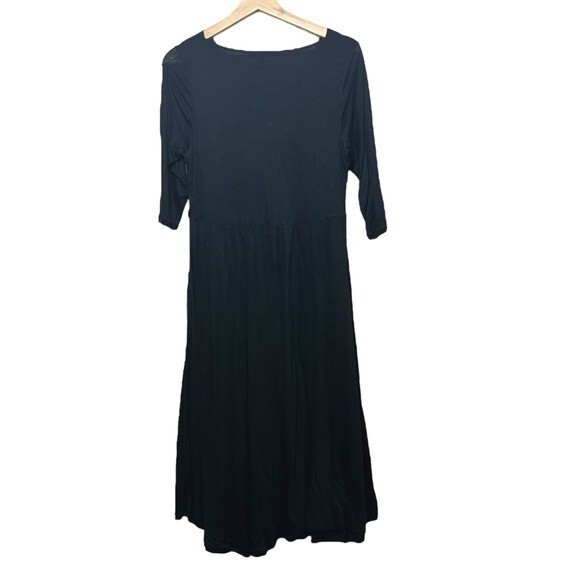 Eileen Fisher Black Lyocell Silk Blend Cowl Neck Jersey Midi Witchy Dress Size M