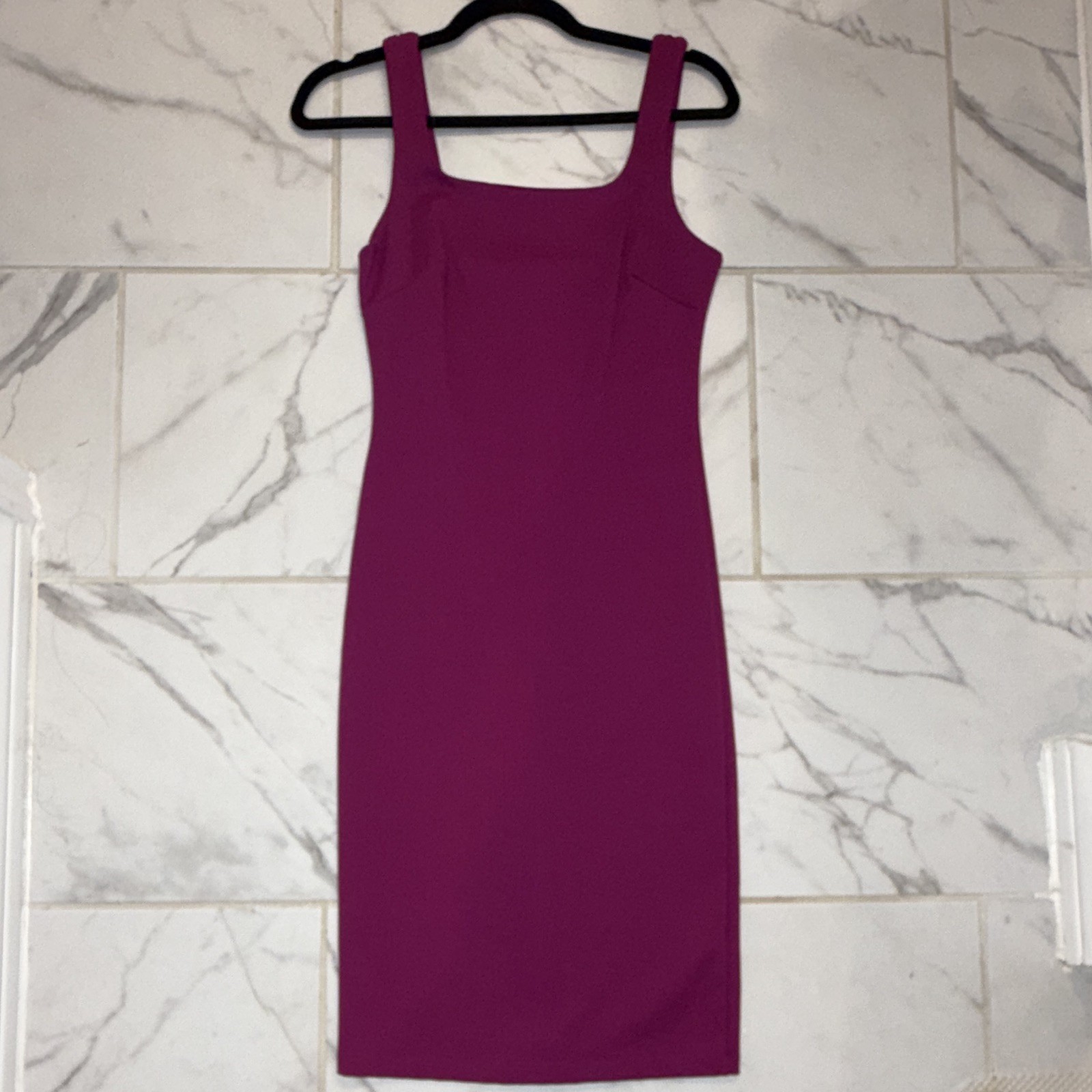 Cefian Purple Bodycon Midi Dress Stretch Knit Square Neck Strappy Sleeveless S