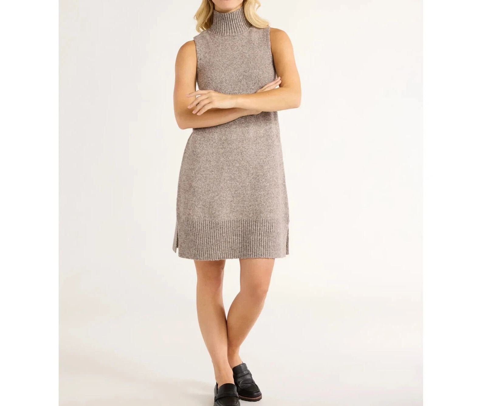 XL Free Assembly Womens Turtleneck Sweater Mini Dress Light Heather Oat New