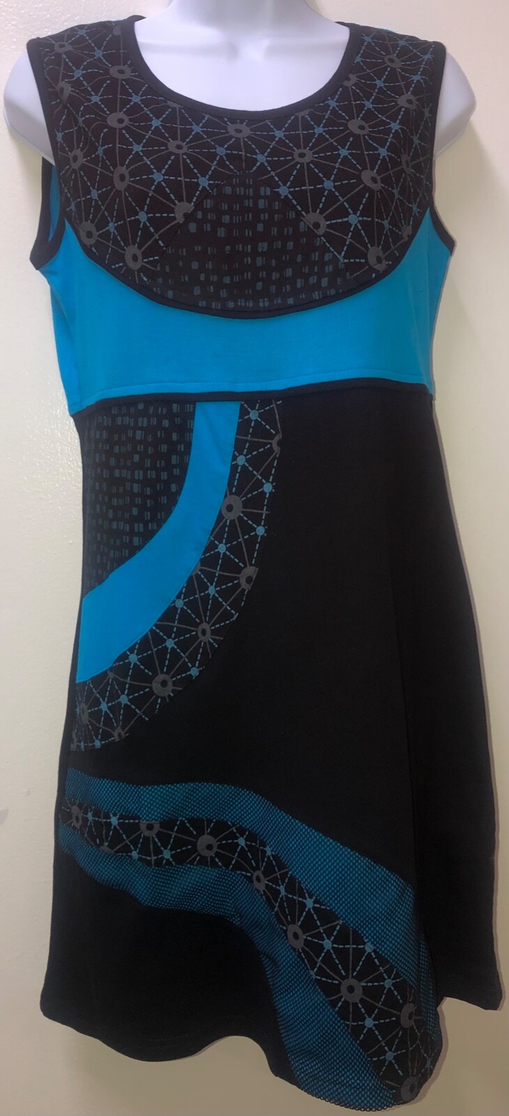 Artisan Cotton Ethnic Designer blue/black Summer Dress Made in Nepal SK18-43