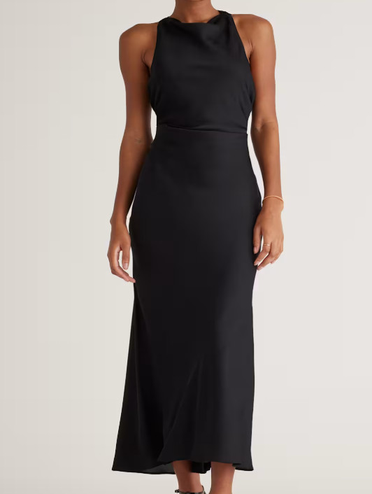 Quince Women’s Washable Stretch Silk High Neck Midi Dress Black Size XS NWT