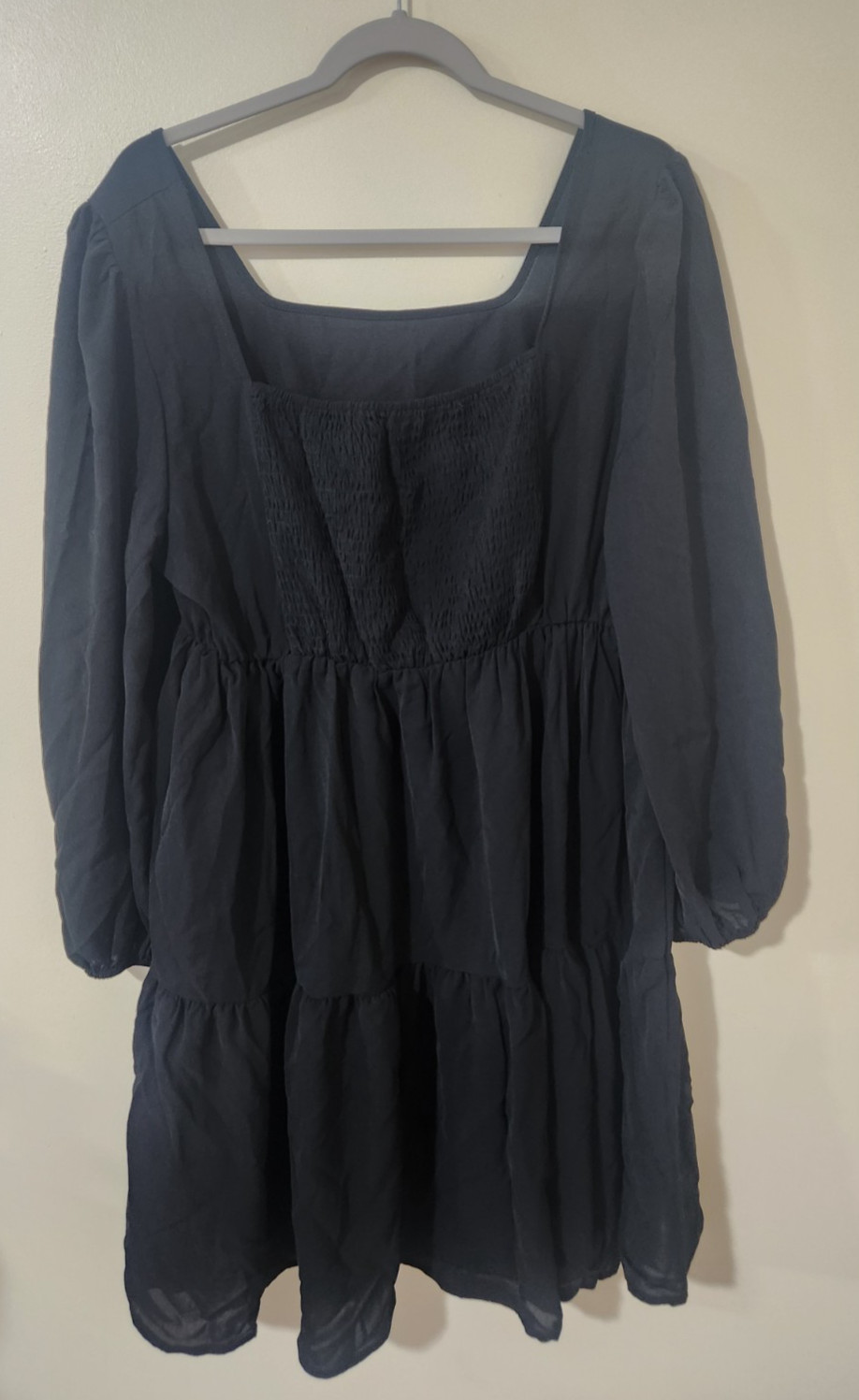 Dress Black Long Sleeve Short 1XL Elastic Cuffs Ribbed Formal Square Neck NWOT