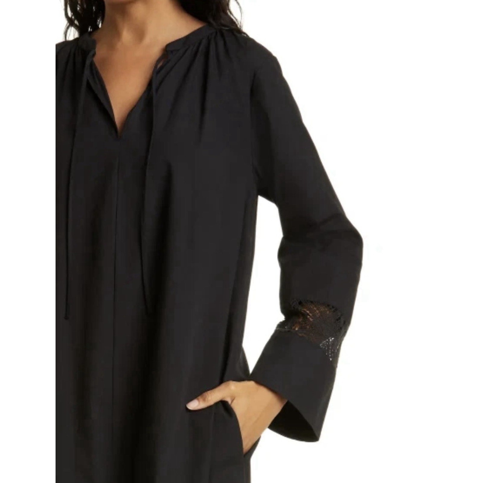 Samsoe Samsoe Sahell Black Midi Dress Lace Detail Capsule Minimalist Size XL