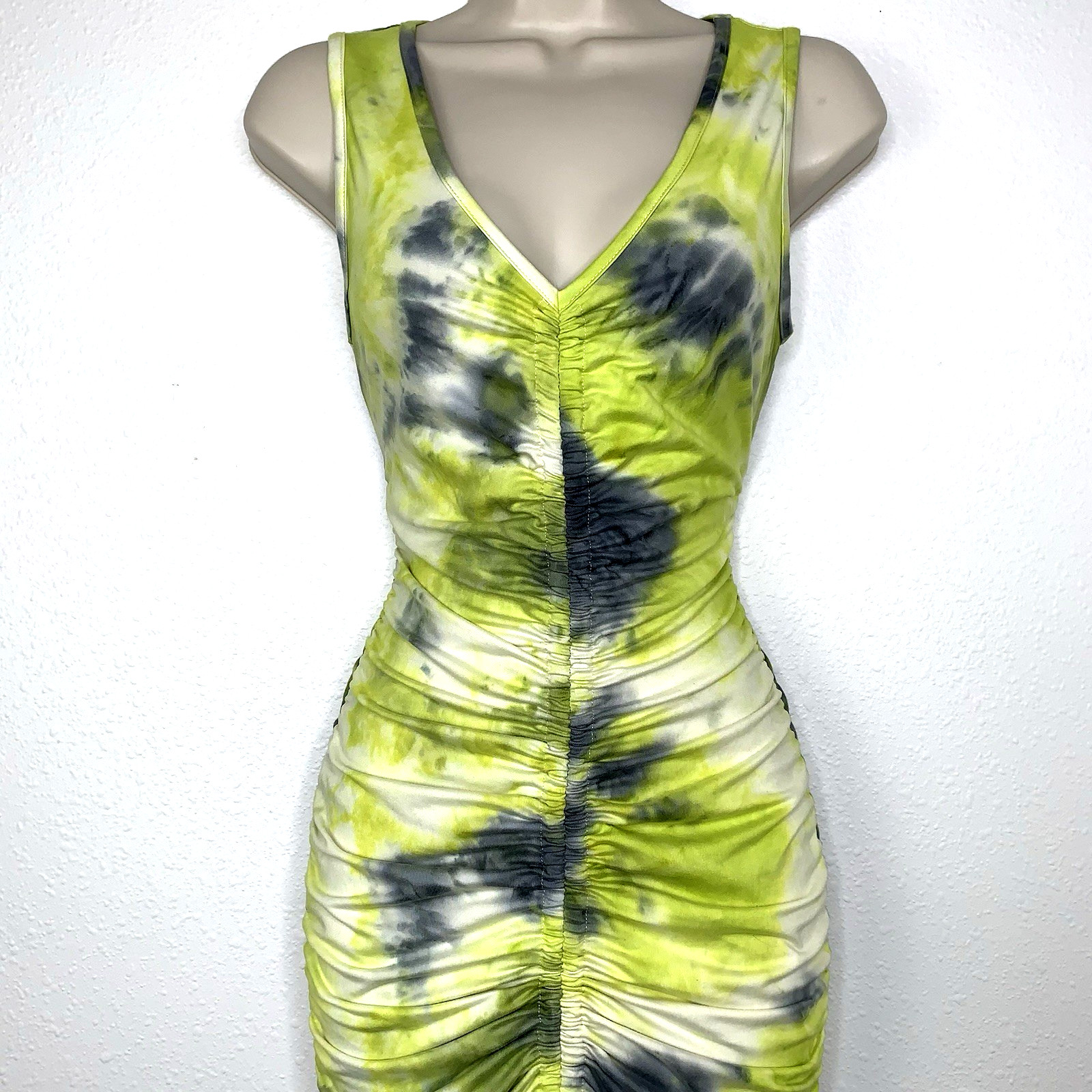 Vine & Valley CENTER DRAWSTRING Ruched Side TIE DYE DRESS M Y2K Grunge Festival