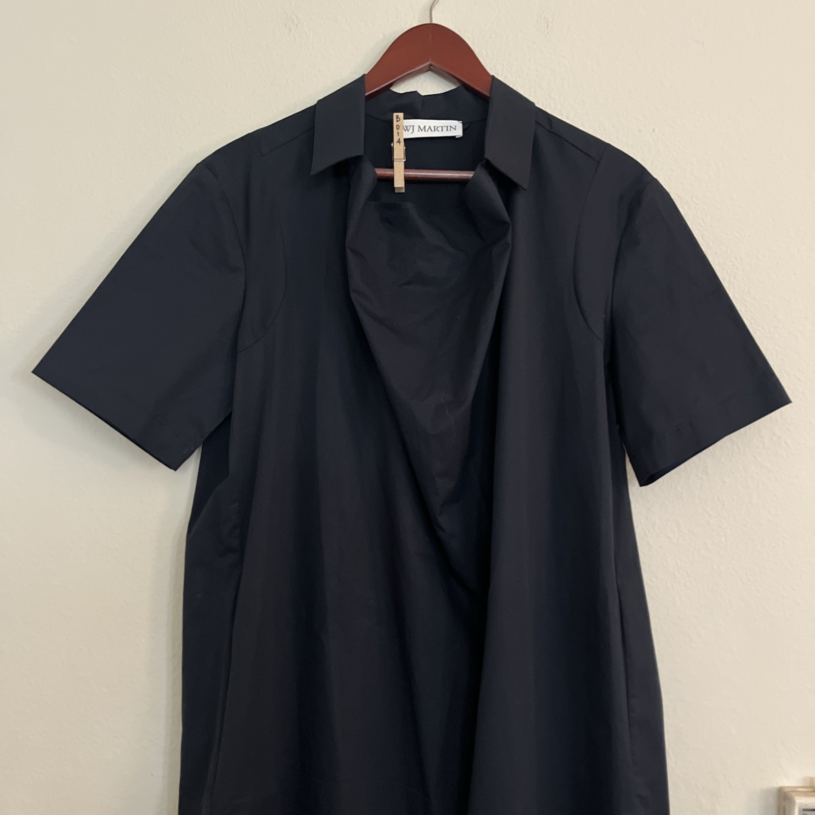 WJ Martin Italy Collar Short Sleeve Capsule Minimalist Black Dress SZ 40 US 2/4