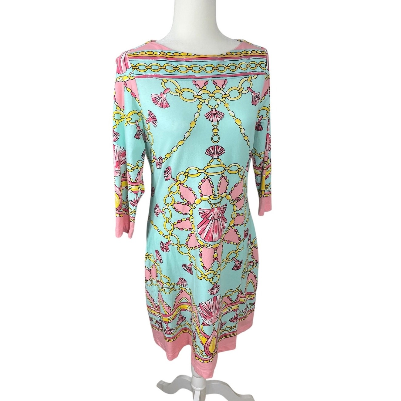 Barbara Gerwit Printed Dress Shells Chains Resort Wear Coastal Women’s Sz Medium