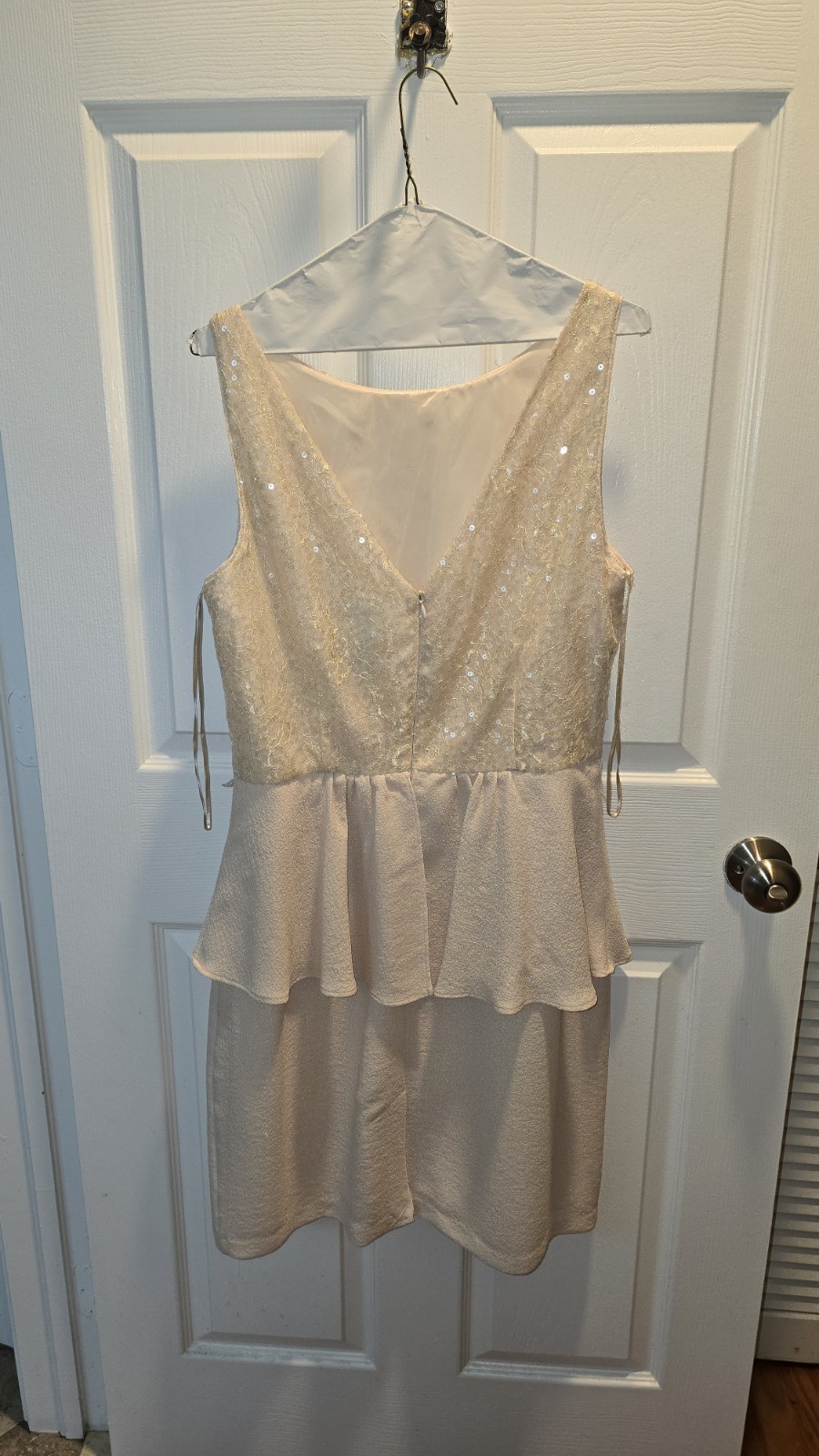 J. Taylor Ivory Sequin Peplum Dress Sleeveless V-Neck Knee Length Lined 12