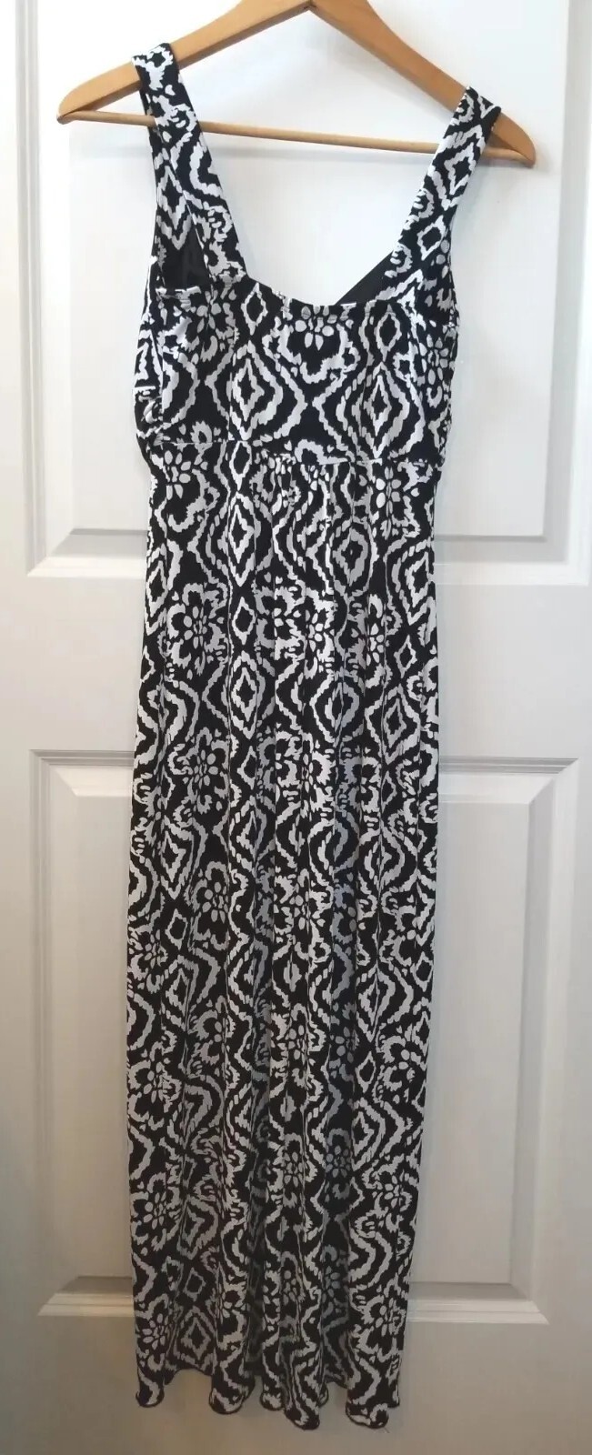 Enfocus Petite Black & White Maxi Stretch Sleeveless Dress Size 6P 49″ Inches