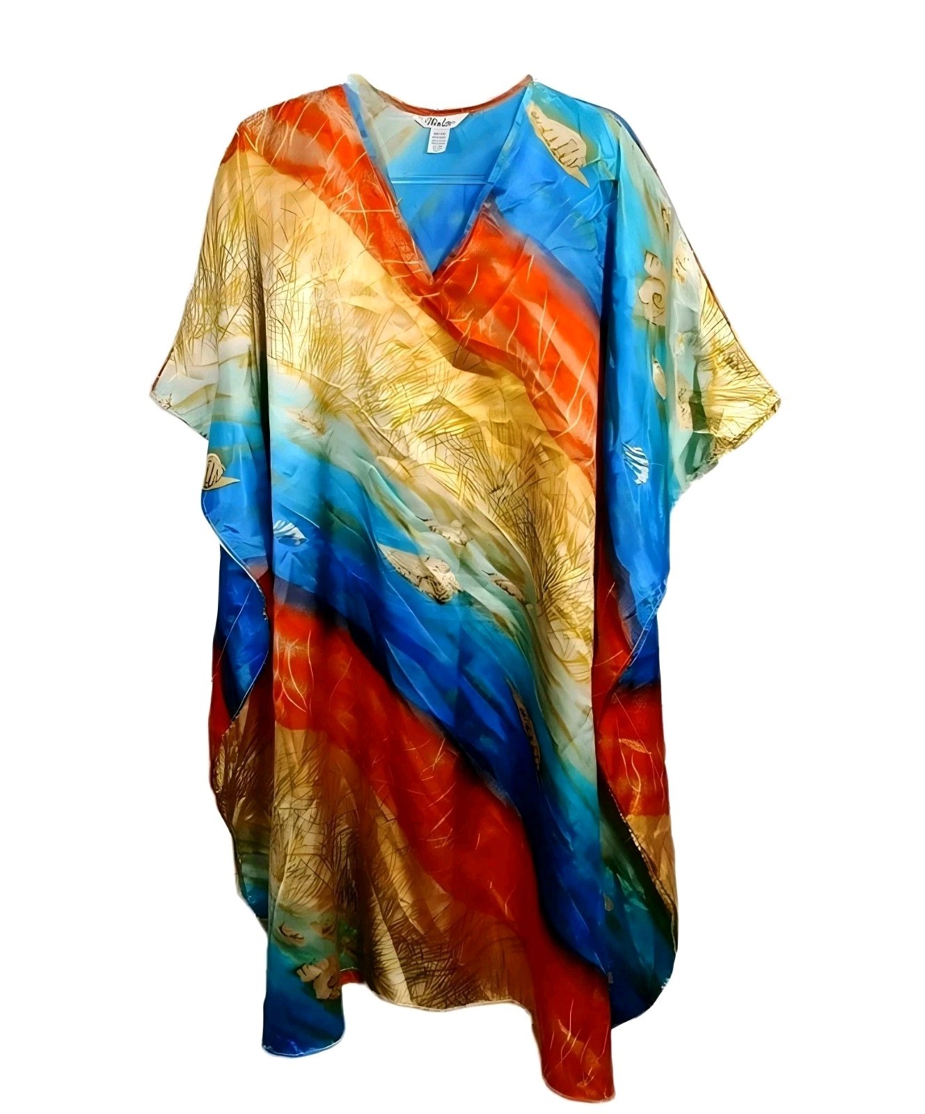 Winlar Kaftan One Size OS Knee Length Dress Sea Shell Beach Tropical V-Neck