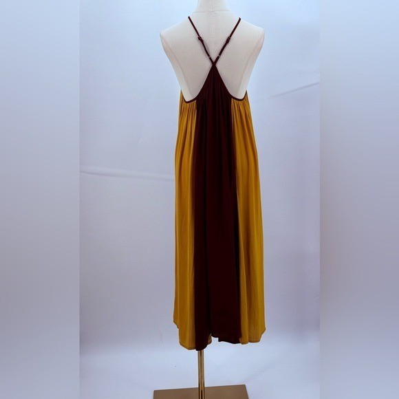 Banana Republic Coral Midi Elegant Colorblock Halter Flowy Sleeveless Dress