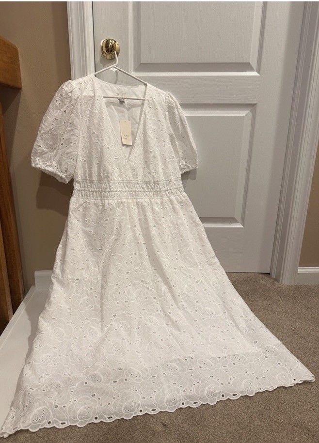 White Eyelet Maxi Dress with Puff Sleeves