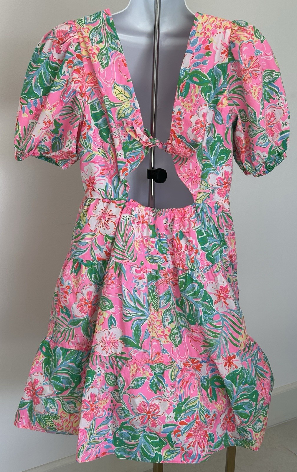 Lilly Pulitzer Size 10 NALANI Cotton Dress JOURNEY TO THE JUNGLE Pink Palm Leave