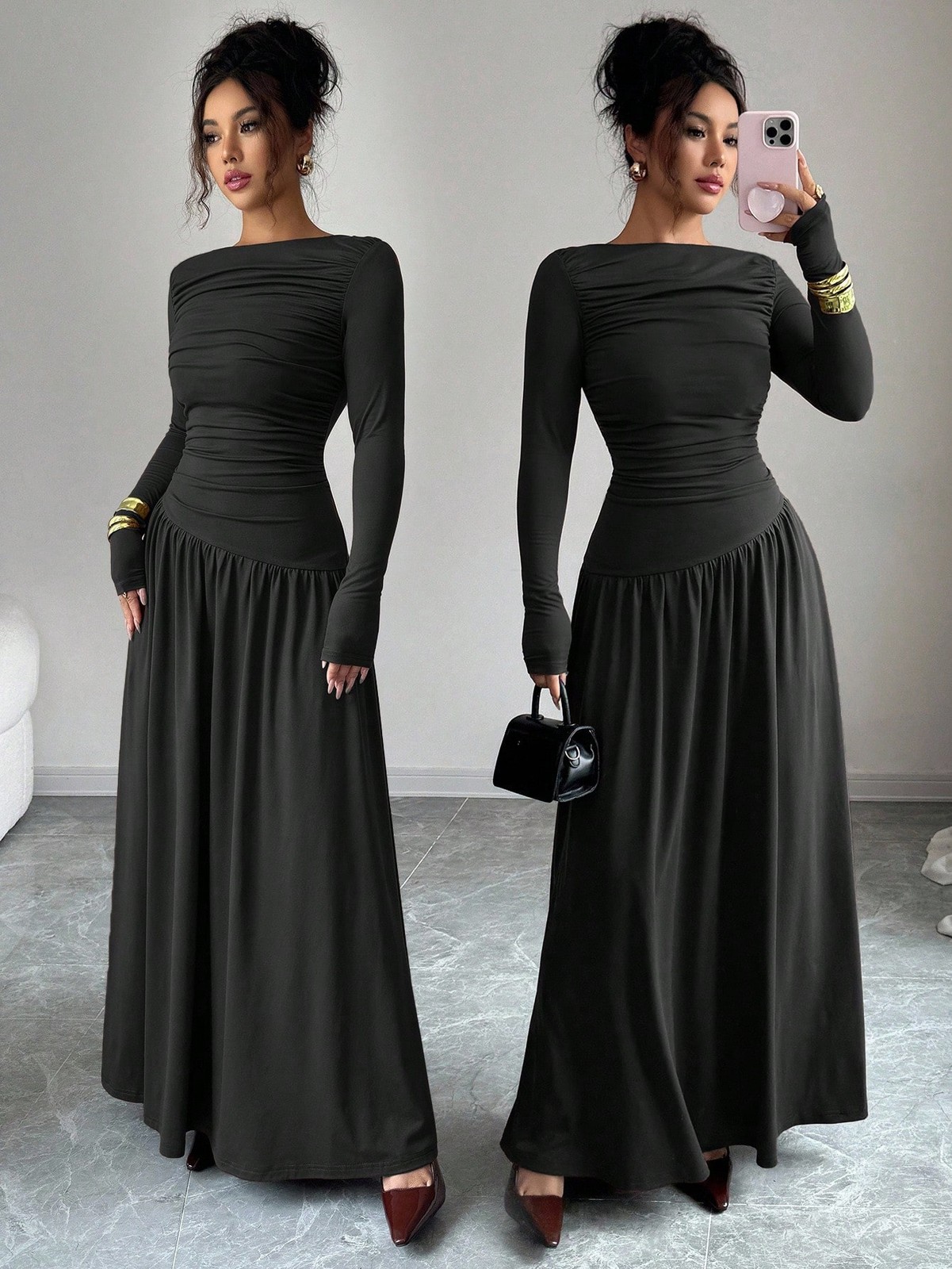 Elegant Women’s Long A Line Off Shoulder Neckline Dress