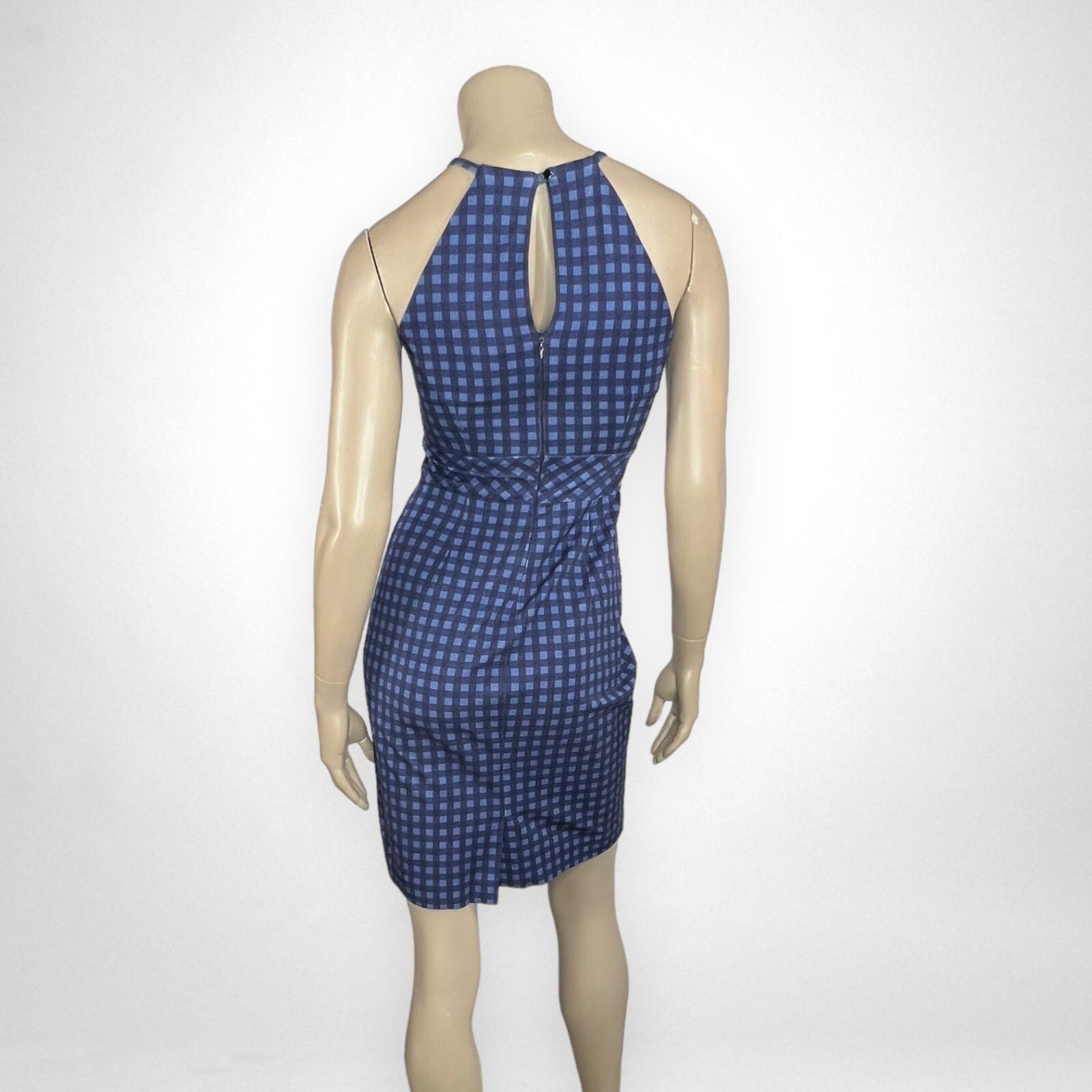 BANANA REPUBLIC 0 Petite Bi Stretch Blue Gingham Sheath Dress 0 Casual