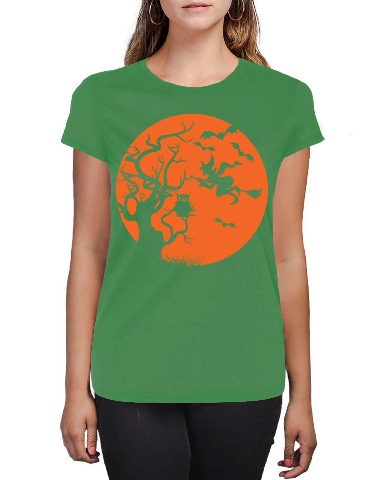 Pumpkin Owl Witch Trick Or Treat Halloween Silhouette Women’s T-Shirt