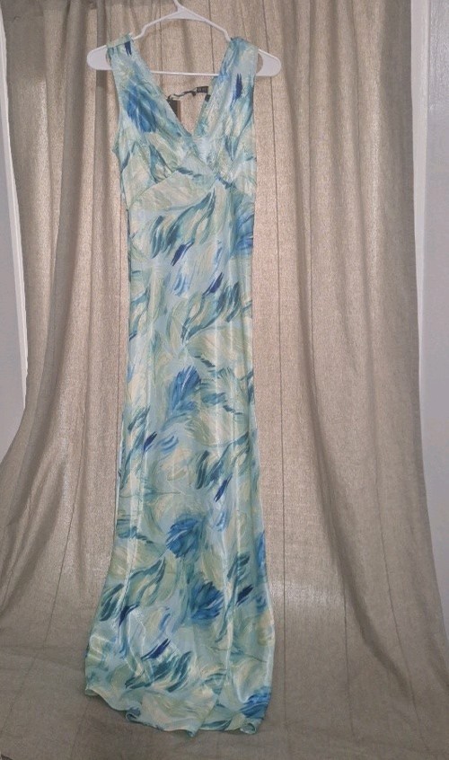 Vero Moda XS Seline Alba AquaBlue Green Abstract Maxi Dress Tie Back Sleeveless