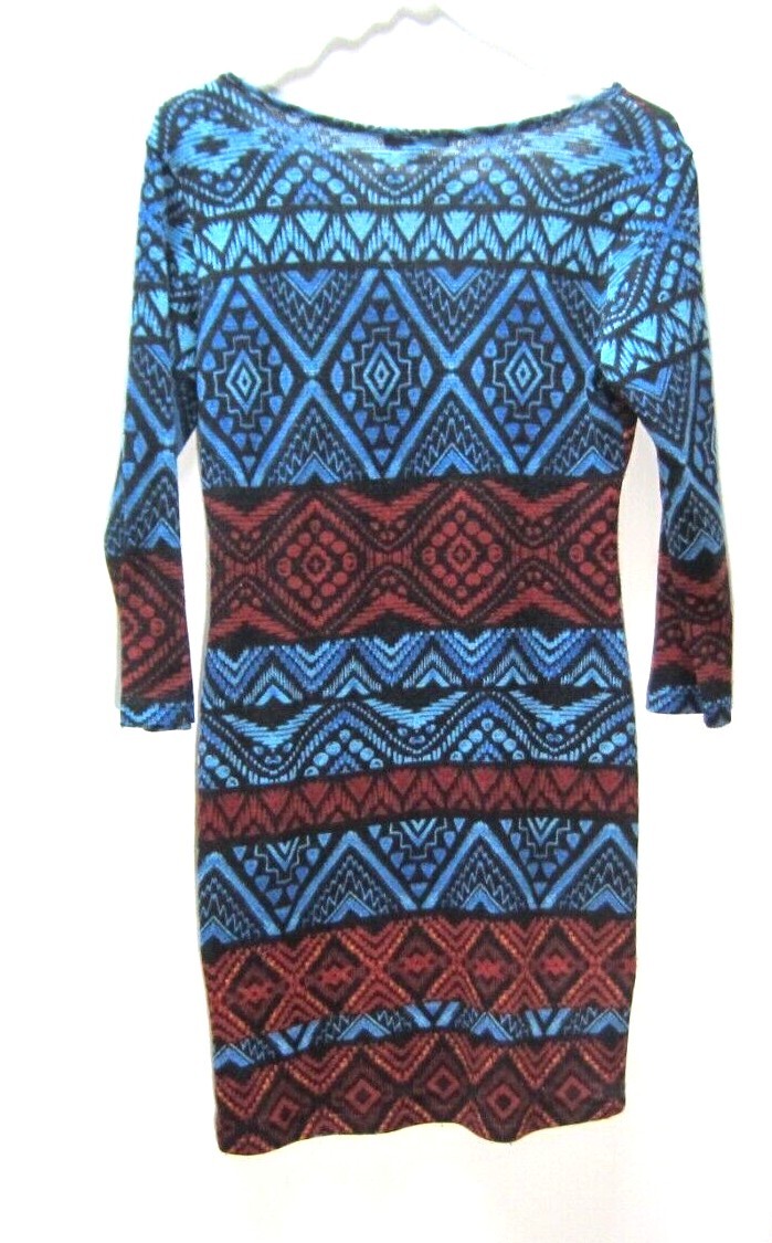 Ambiance Womens Large Dress Multicolor Geometric Design Long Sleeves