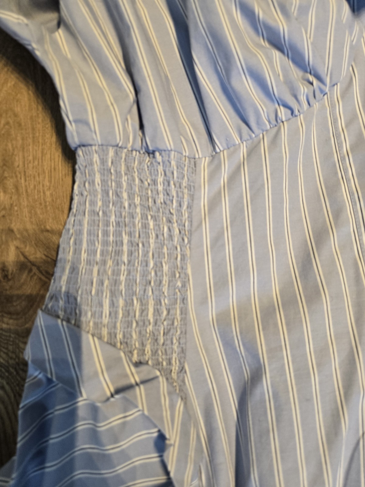 Anthropologie Tobie Button Front Pleated Shirt dress Size 2X Stripe Cottage Blue