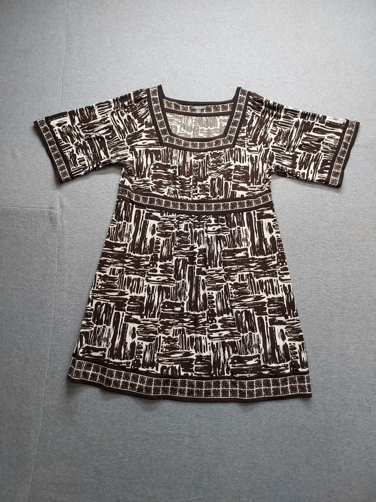 Apt 9 Women Shift Dress XL Brown Geometric Square Neck Short Sleeve Summer Wear