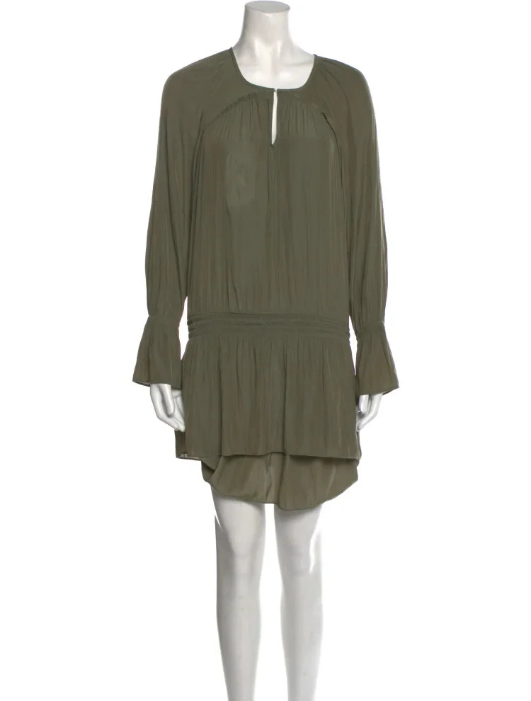 ramy brook olive green flowy bohemian cottagecore peasent dress size L shift