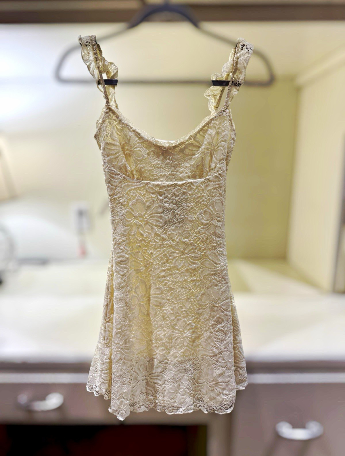 Princess Polly Beacall Mini Dress Cream Lace US 0 in color lemon. Retails $79