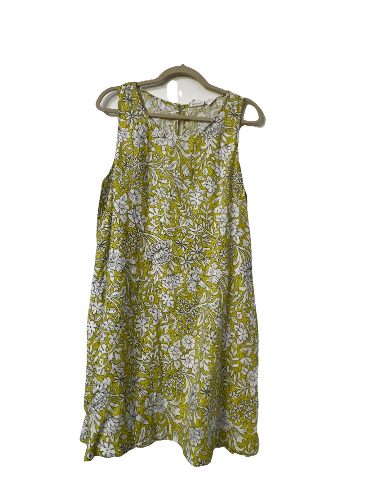 Rachel Ashwell Size Large Green Floral Linen Shift Dress Shabby Chic Pockets