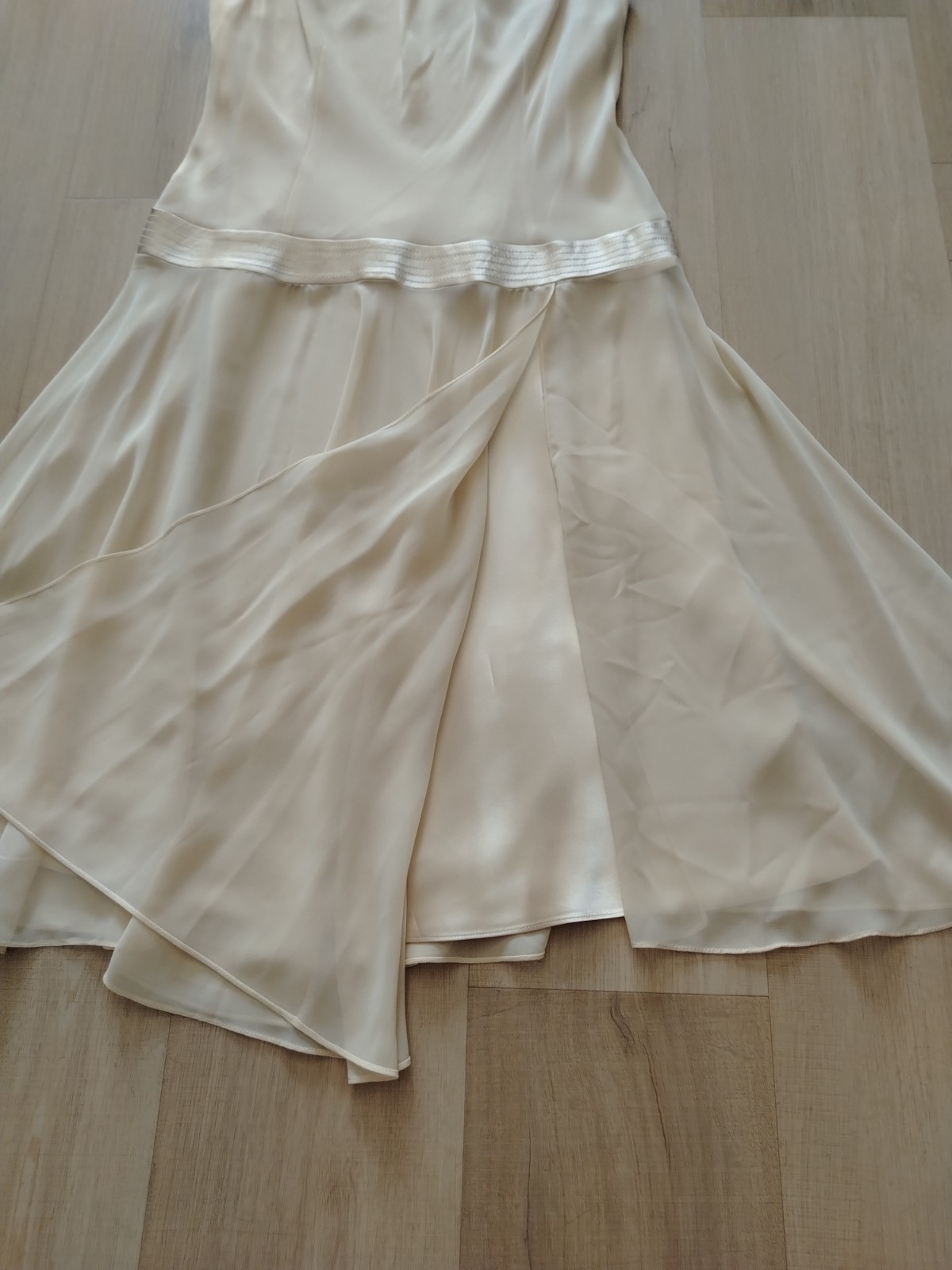 Liz Claiborne vtg 90s Flapper Dress size 10 Sleeveless Drop Waist Beige lined