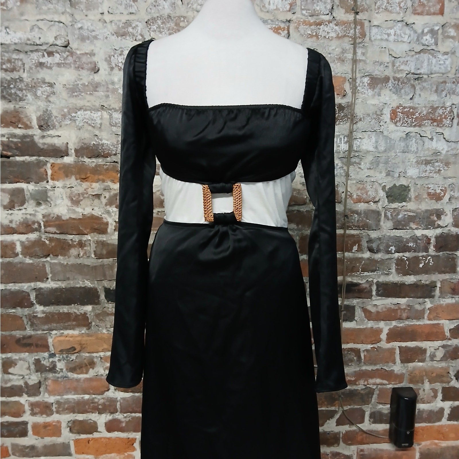 WeWoreWhat Womens Dress Size Small Black Satin Cut Out Midi Romantic Night Out