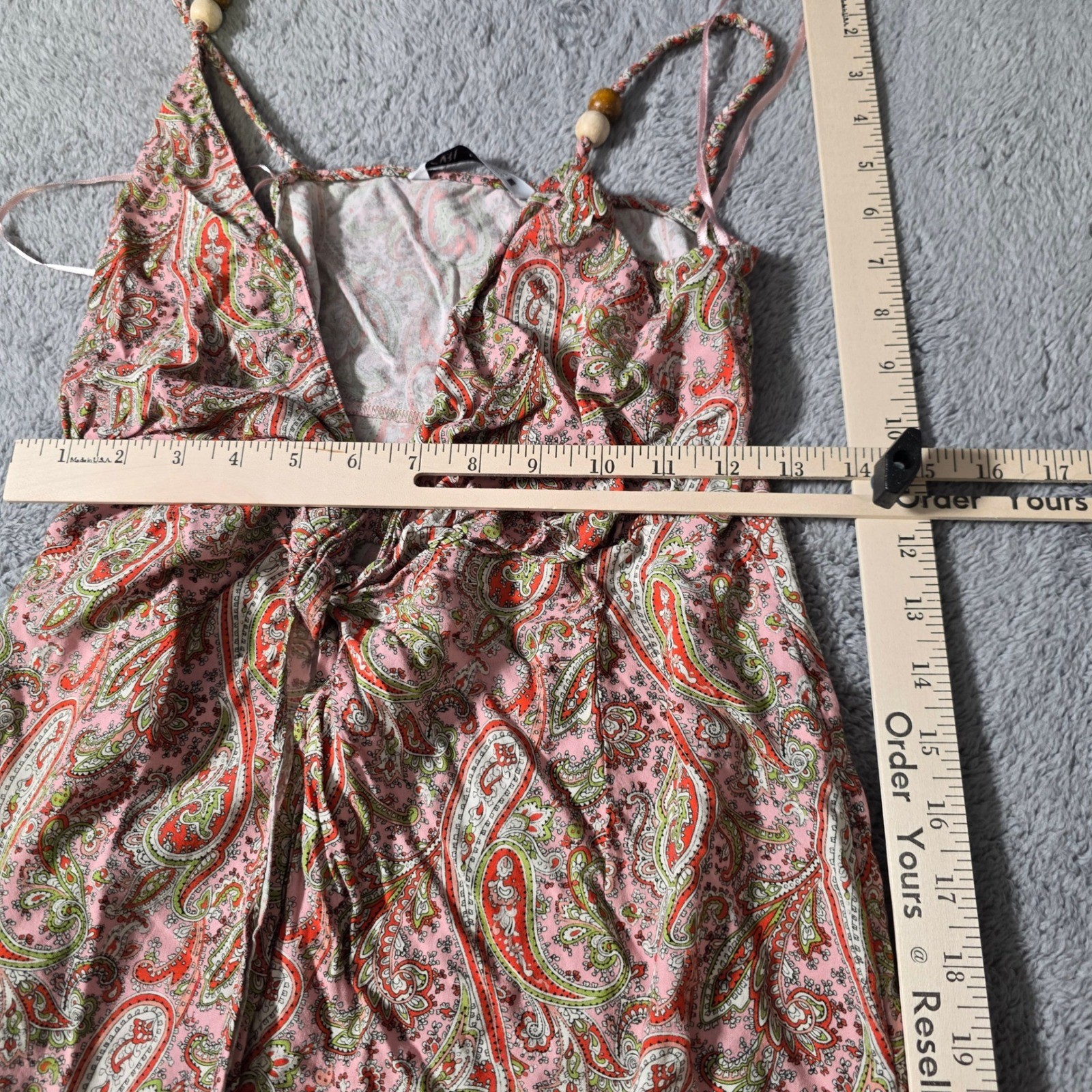 Zara Womens S Pink Paisley Maxi Dress Boho Tie Front Wood Beads 8514/154/330