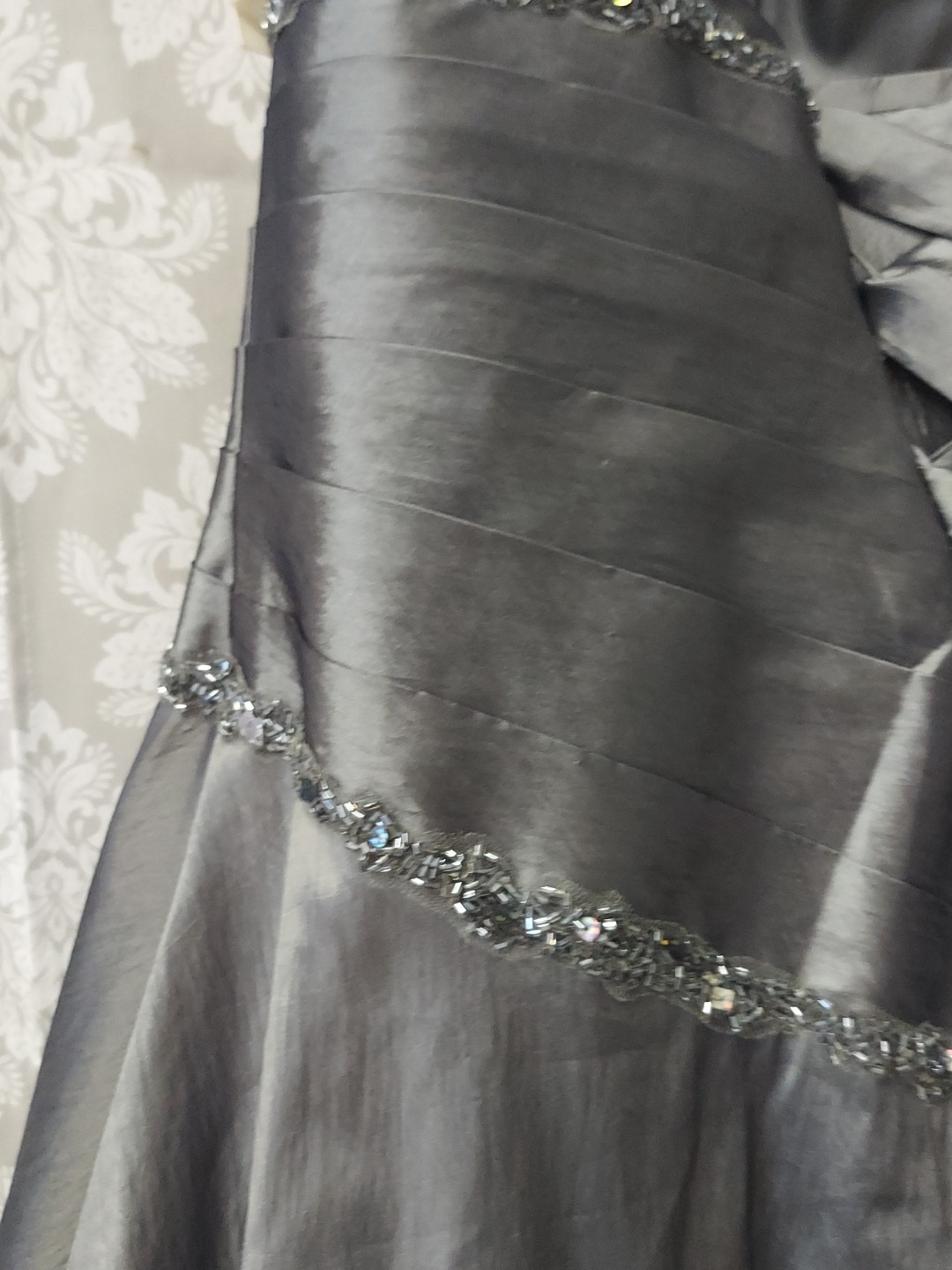 Cassandra Stone Lt Charcoal Sequin Pleated Bust (Lacebk Adjust Sizing)sz18w prom