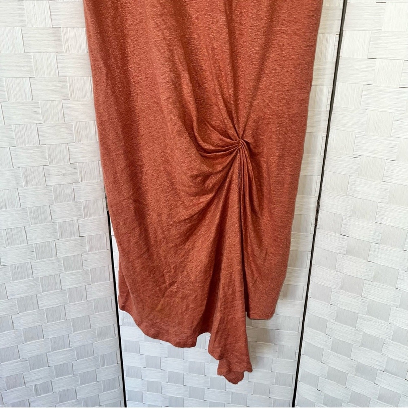 MOD REF 100% Linen Gathered Ruched Asymmetrical Dress Women’s Size Small Salmon