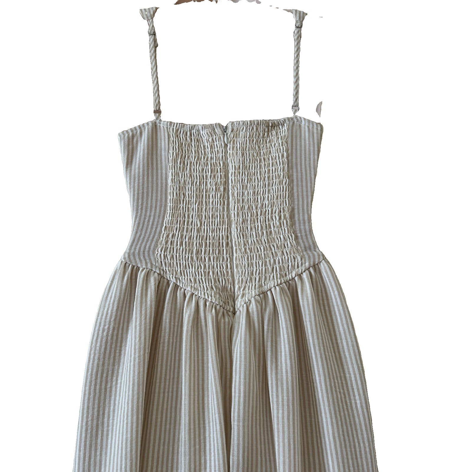 THE WORKSHOP Cottagecore Cream/Tan Striped Tie Front Midi Dress Size M, NWOT