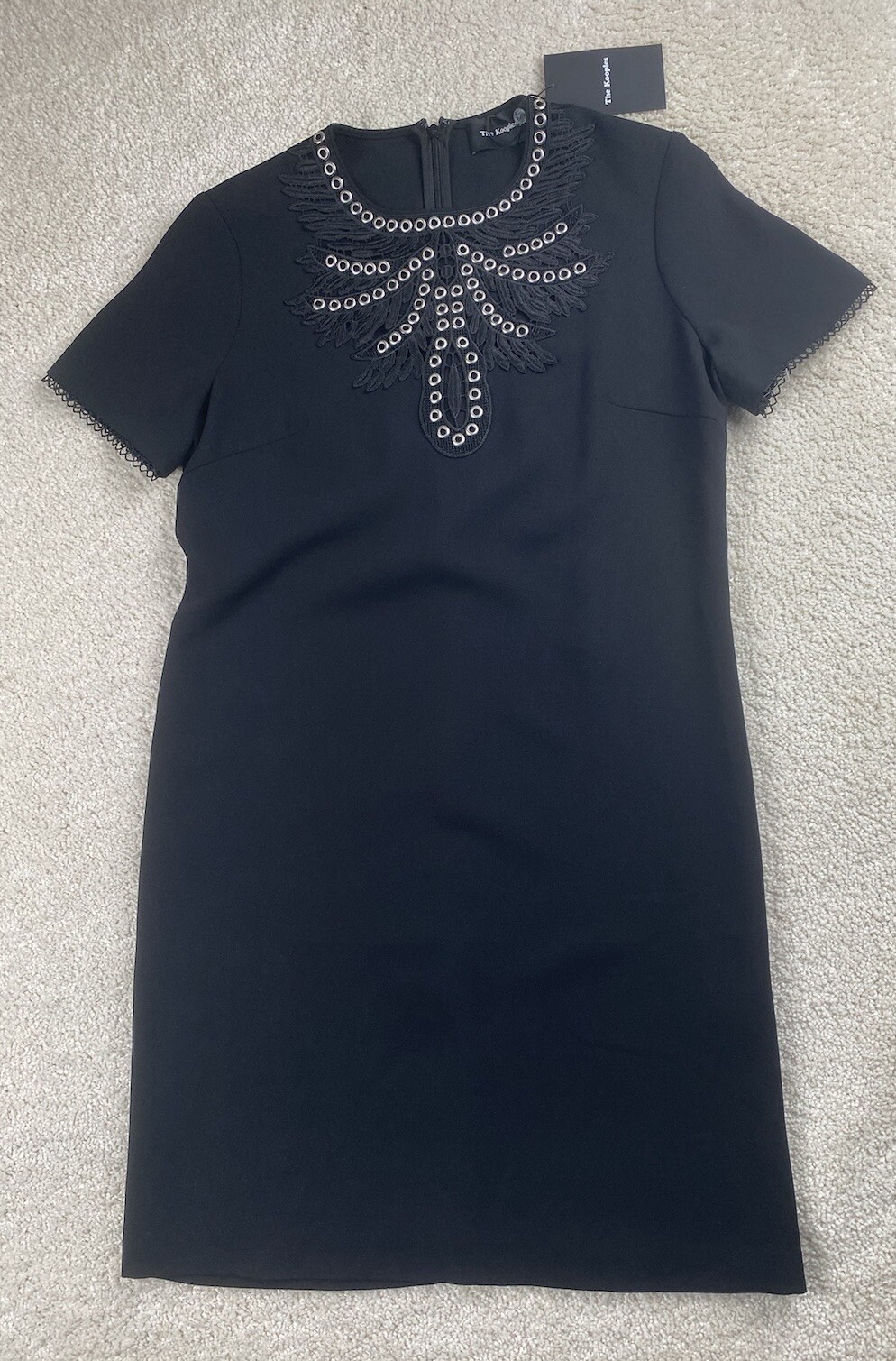 The Kooples Paris Dress Women 2 Black Short Sleeve Sheath Crepe Shift NEW
