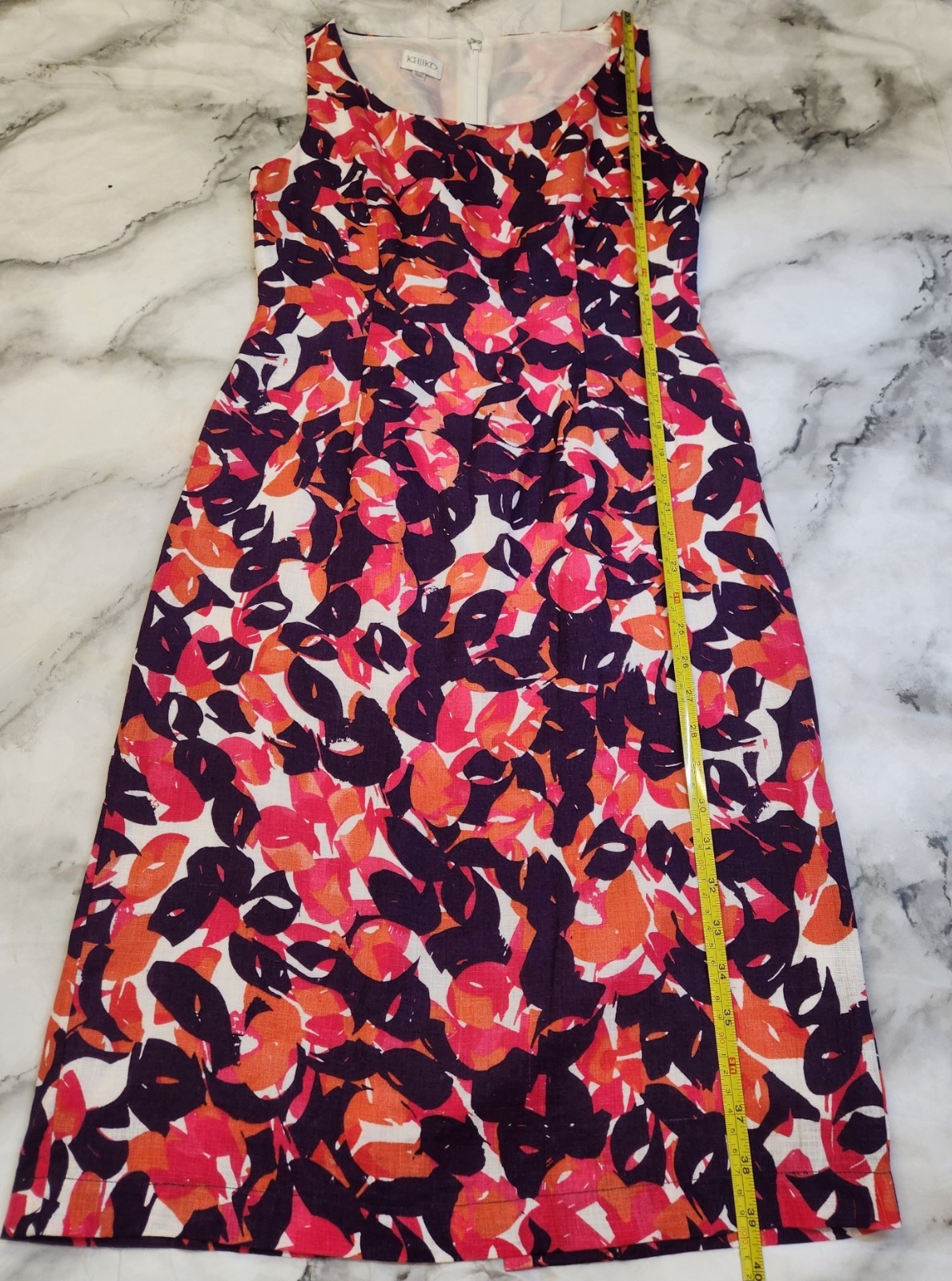 Kaliko 100% Linen Floral Shift Dress UK 10 Pink Orange Purple Sleeveless