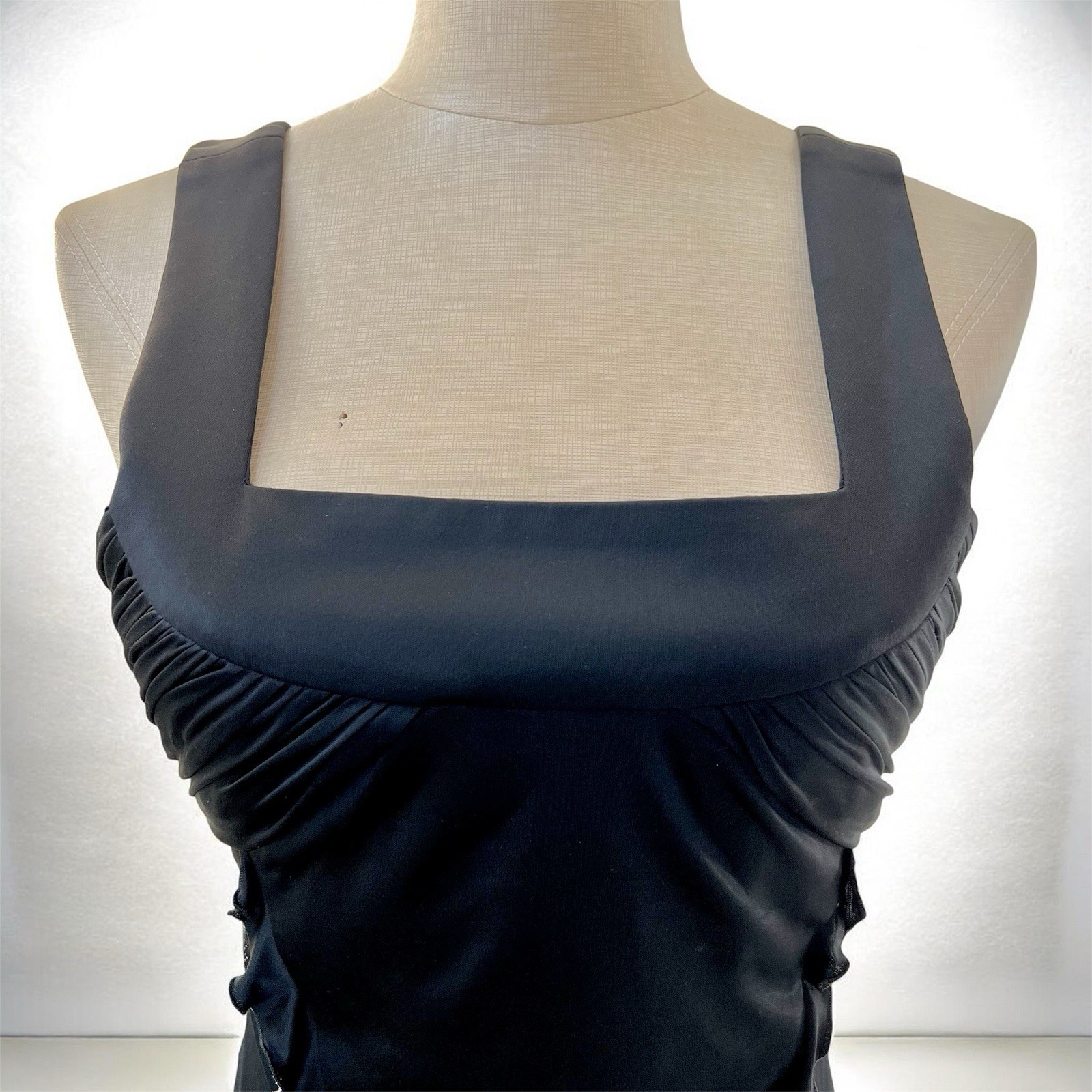 Versace Y2K LBD Cocktail Dress Silk Viscose Black Ruched Square Neck IT38 XS 2