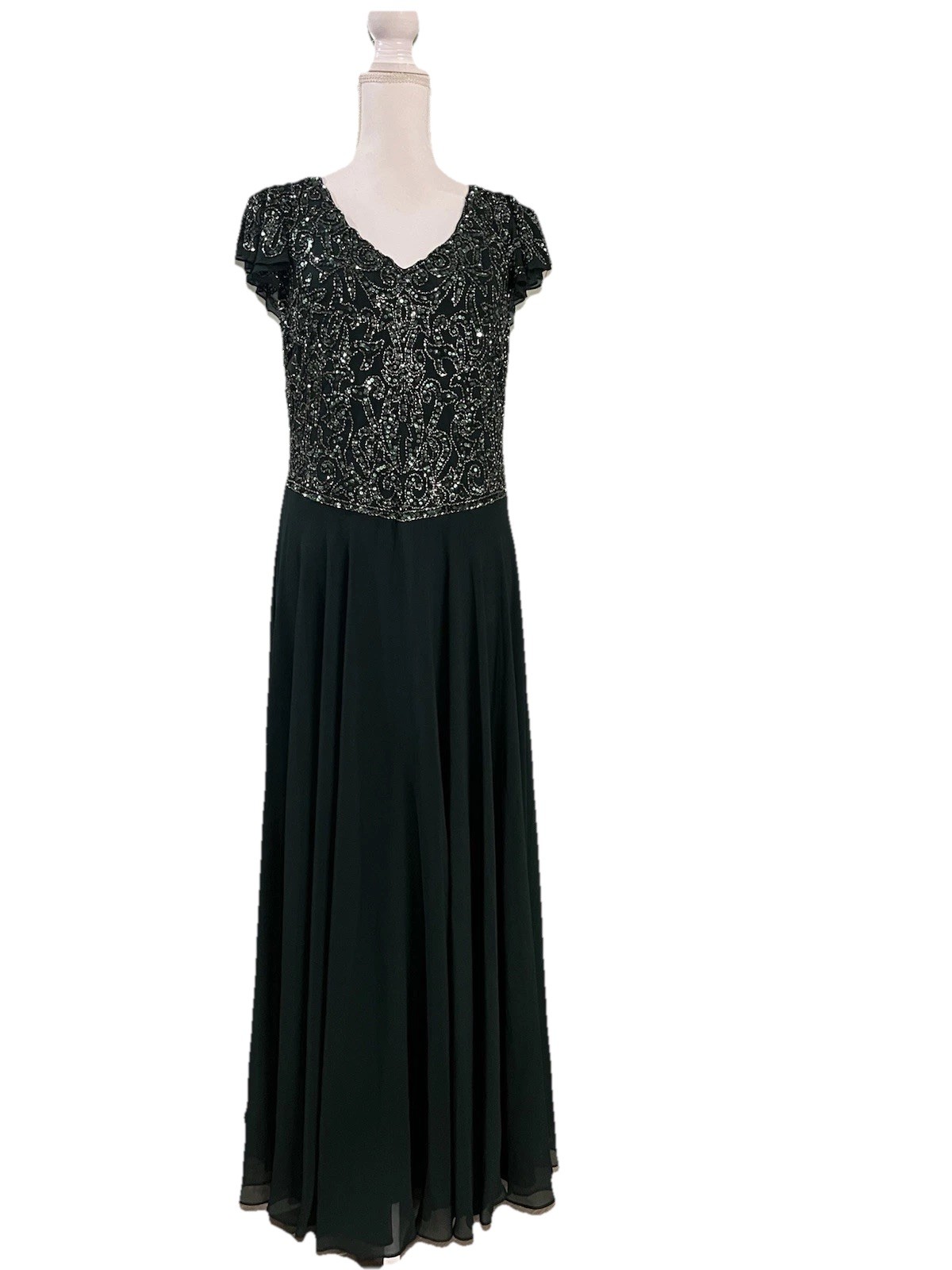 Jkara Emerald Green A-Line Formal Dress Mother Of Bride Satin Chiffon Sz 12P